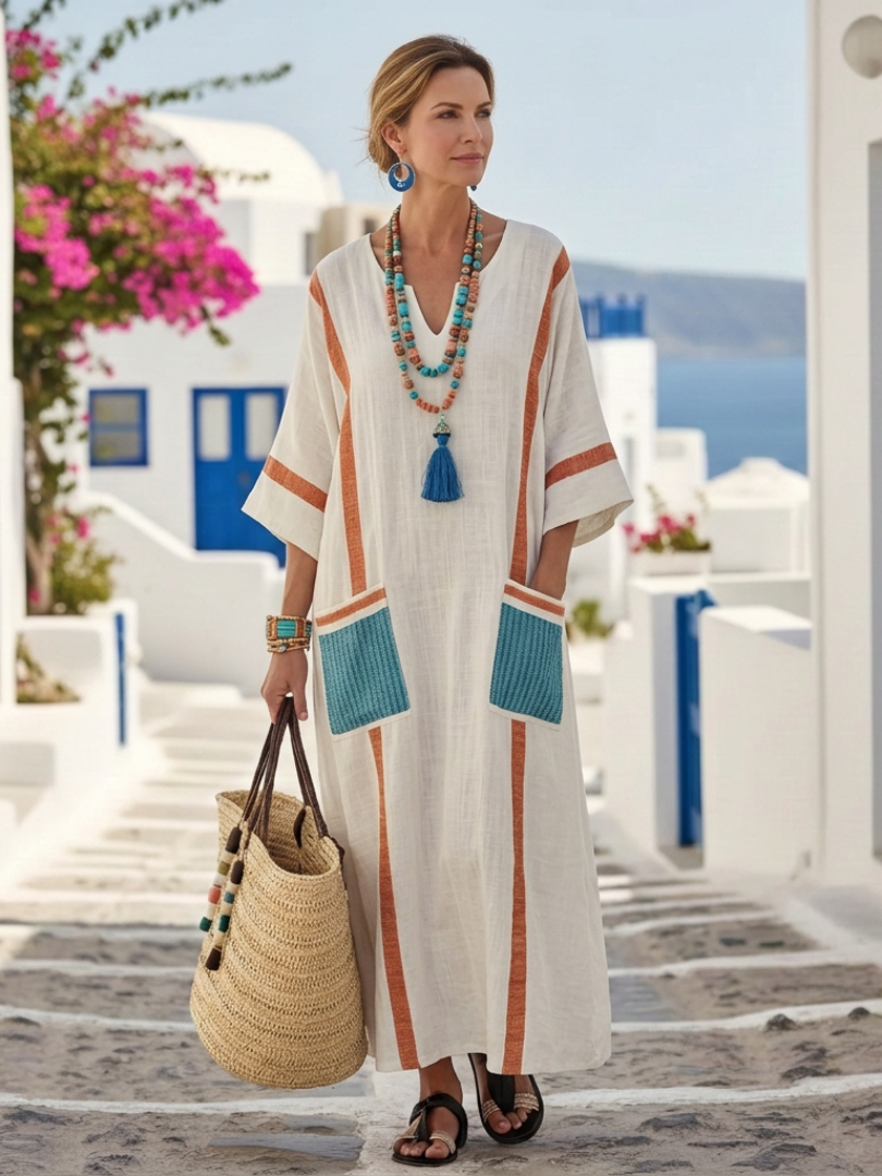 Alanna | Women’s V Neck Boho Maxi Dress With Pockets