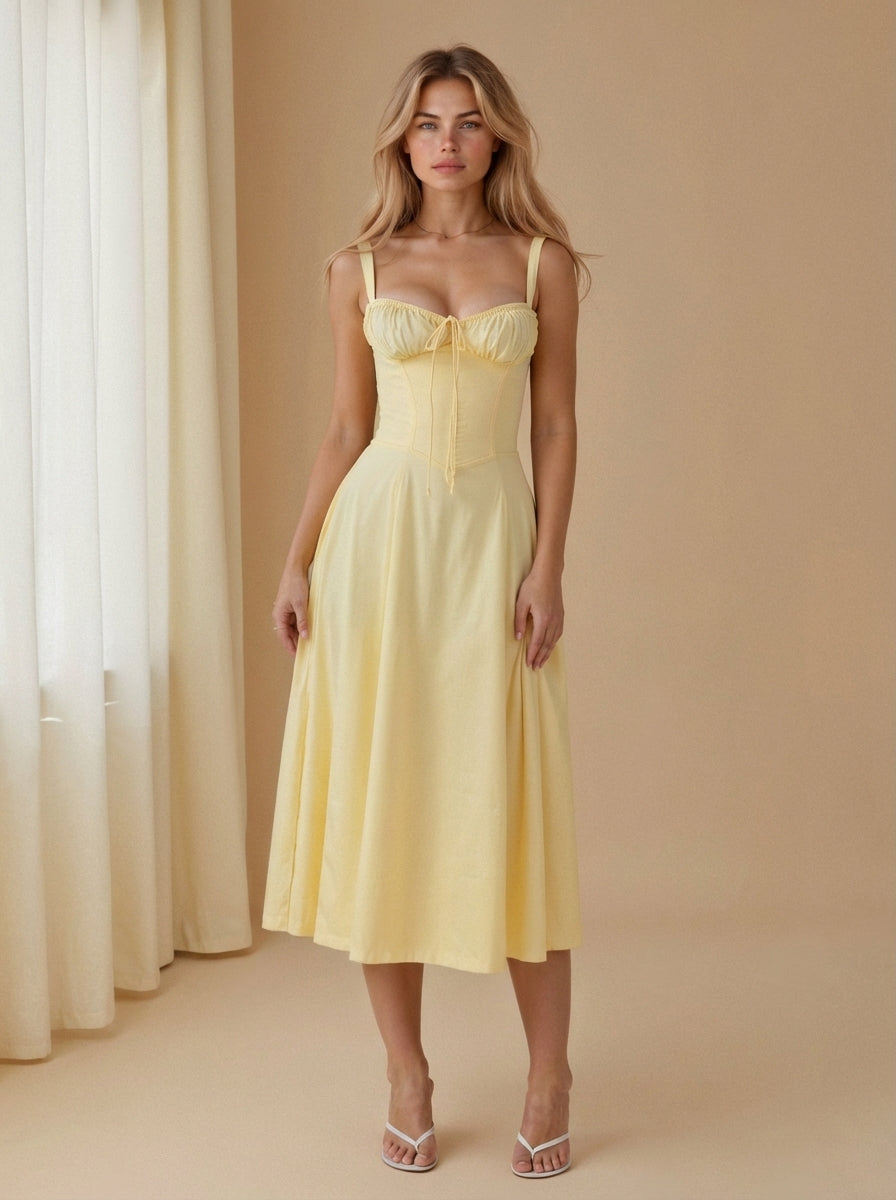 Alexa | Women’s Floral Beach Midi Dress With Sweetheart Neckline