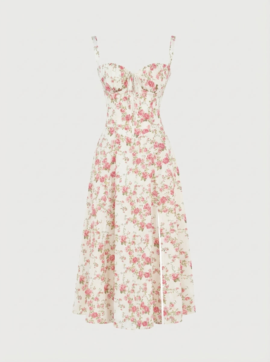 Alexa | Women’s Floral Beach Midi Dress With Sweetheart Neckline
