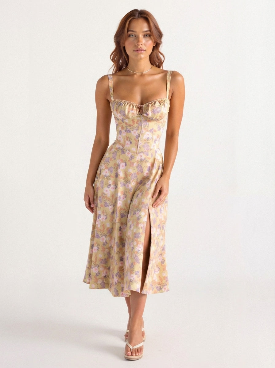 Alexa | Women’s Floral Beach Midi Dress With Sweetheart Neckline