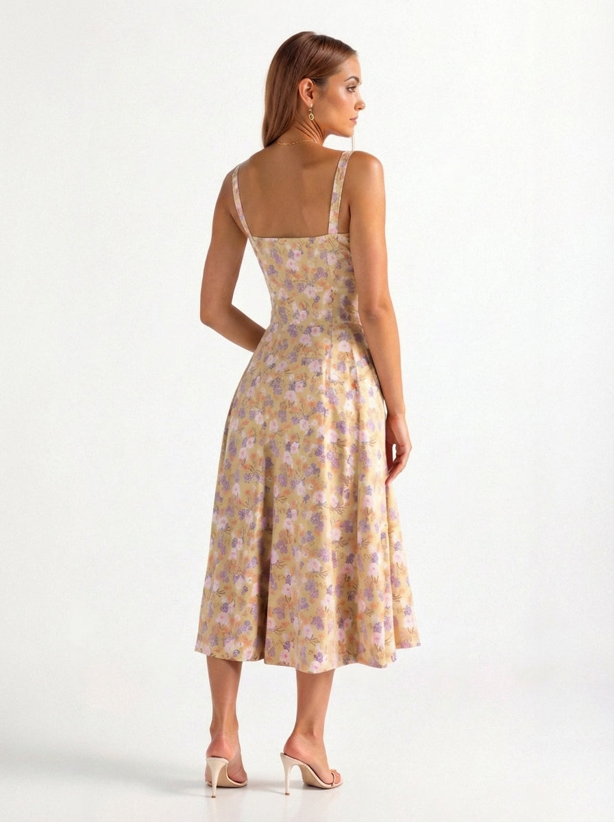 Alexa | Women’s Floral Beach Midi Dress With Sweetheart Neckline