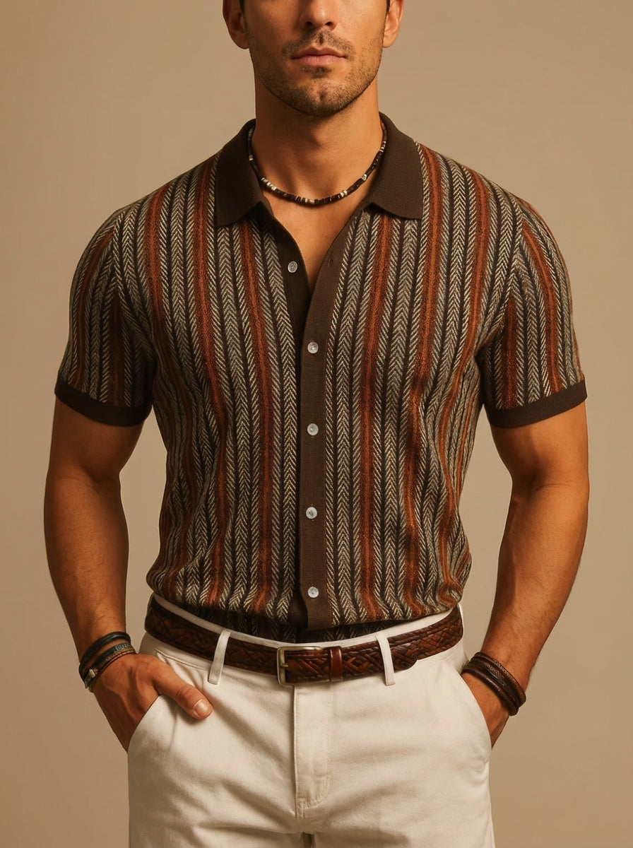 Andrew | Men's Striped Button Down Polo Shirt
