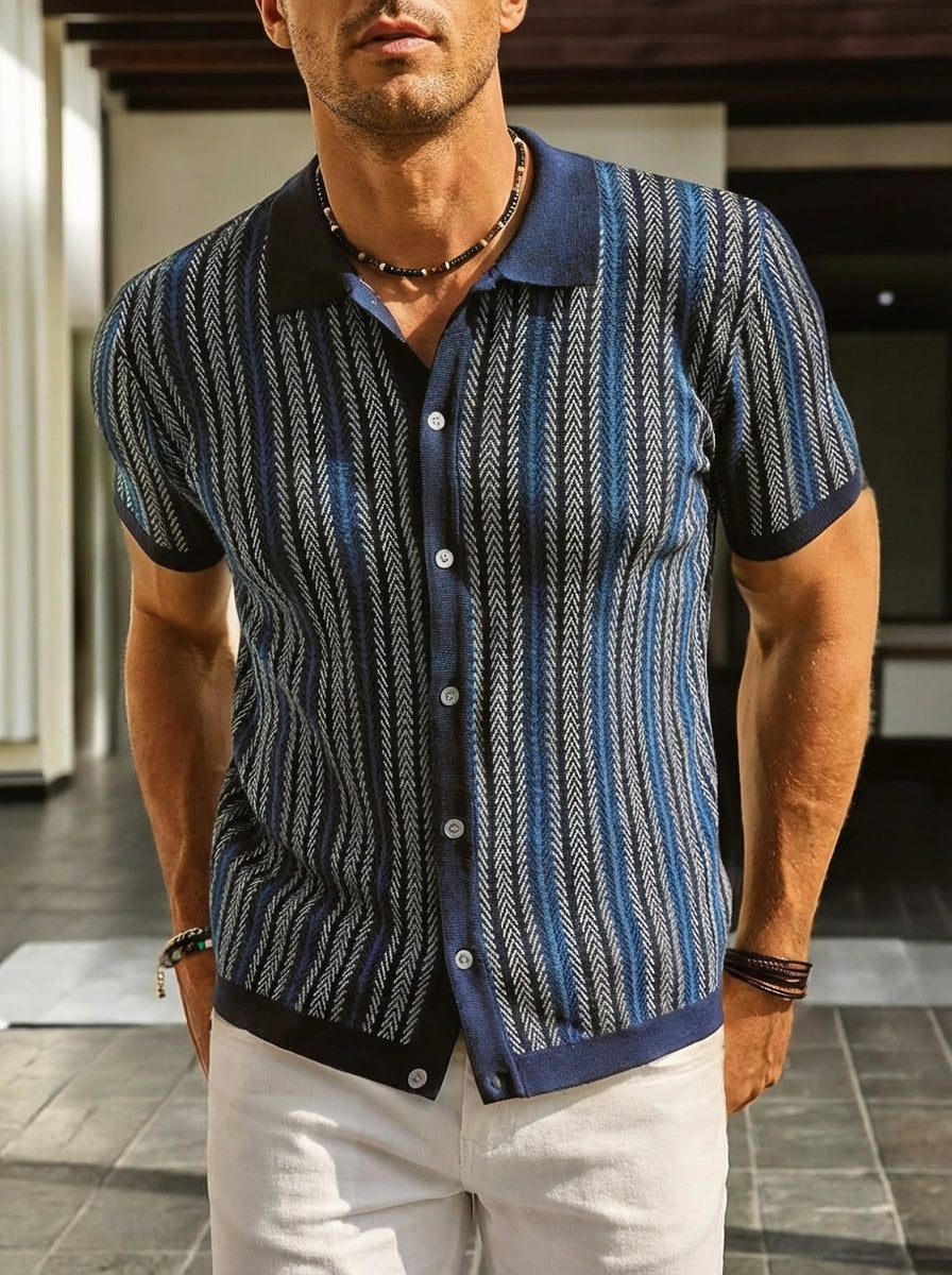Andrew | Men's Striped Button Down Polo Shirt