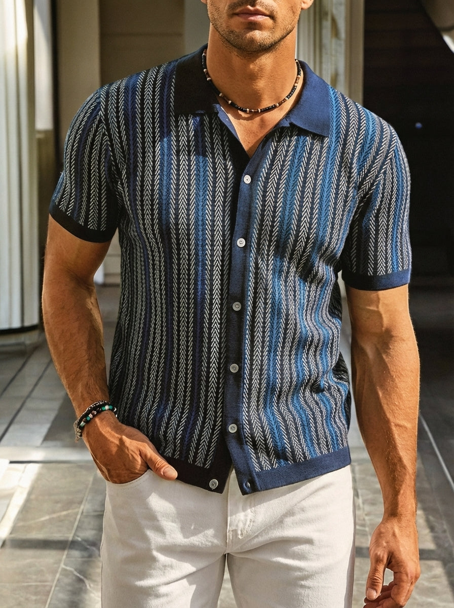 Andrew | Men's Striped Button Down Polo Shirt