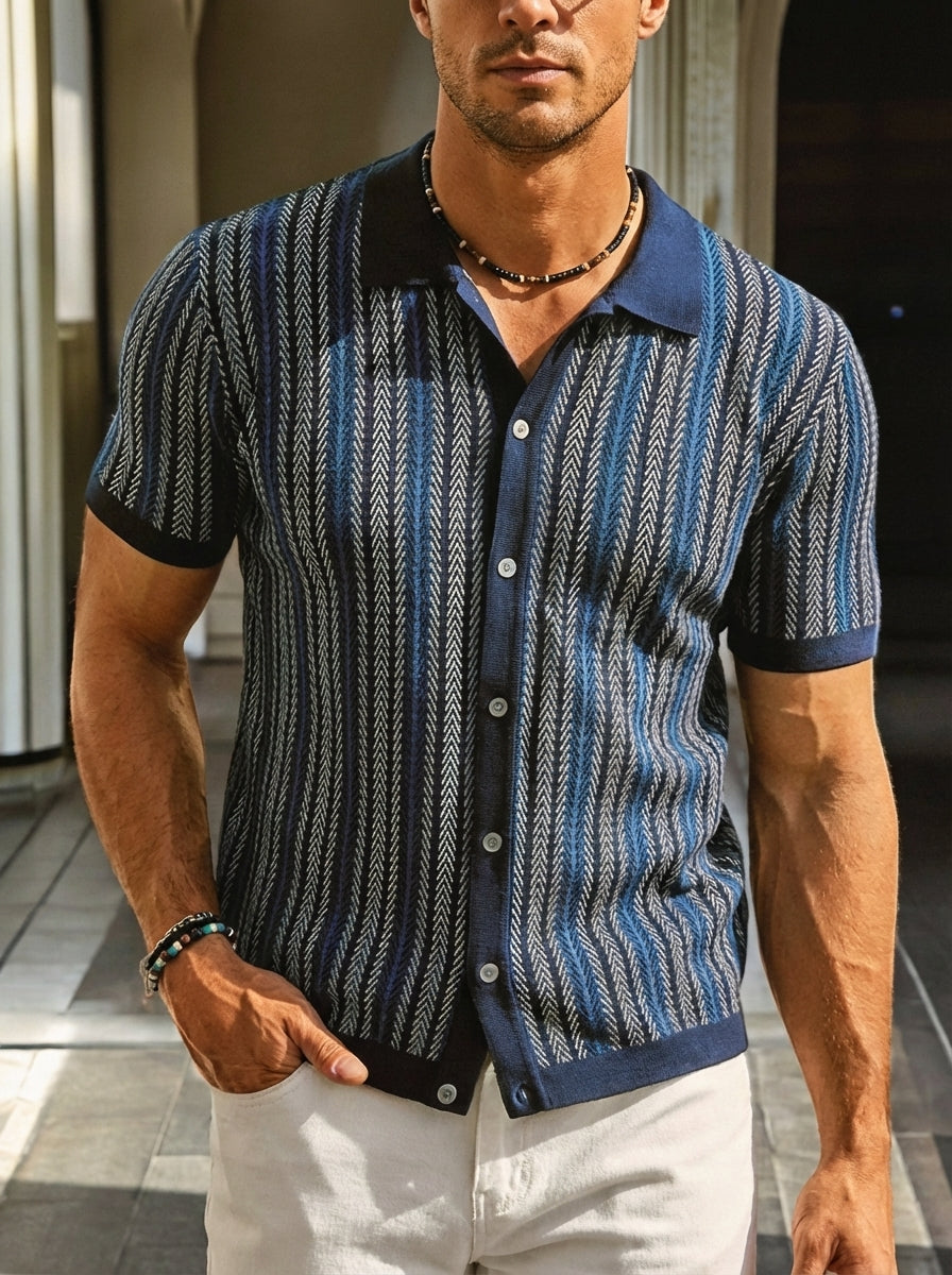 Andrew | Men's Striped Button Down Polo Shirt