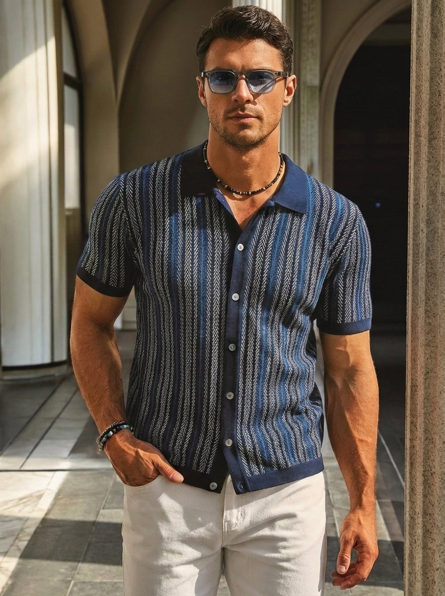 Andrew | Men's Striped Button Down Polo Shirt