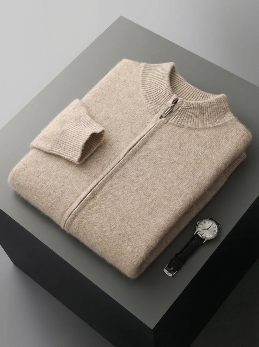 Arthur | Men's Zip Up Ribbed Collar Knit Cardigan