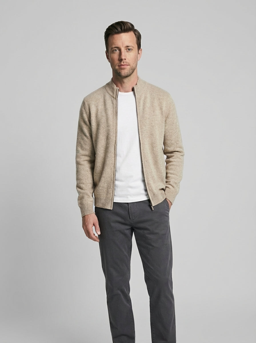 Arthur | Men's Zip Up Ribbed Collar Knit Cardigan