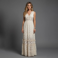 Sophie | Women’s V Neck Sleeveless Lace Tiered Maxi Dress With Open Back
