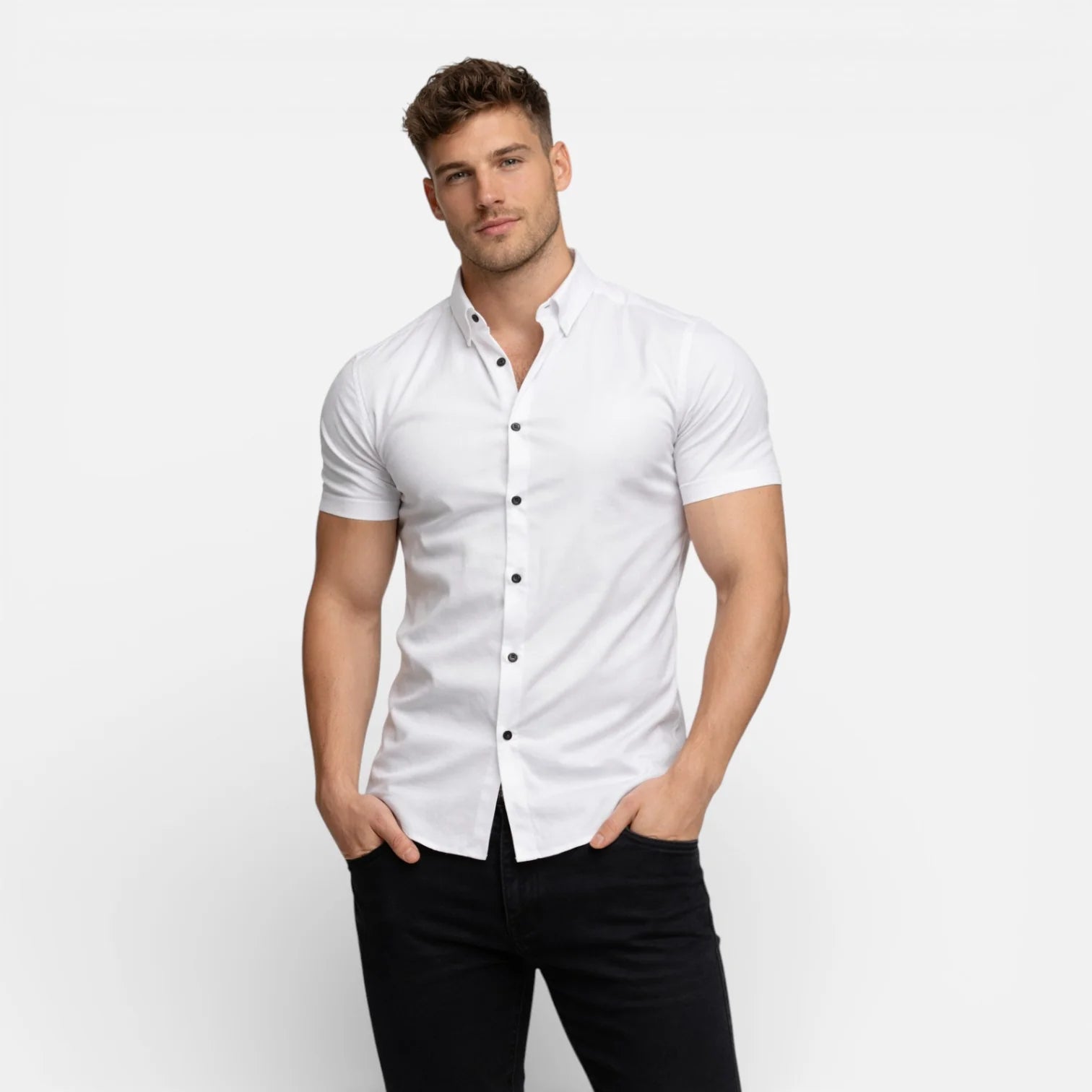 Charles | Men’s Slim Fit Button Front Short Sleeve Shirt