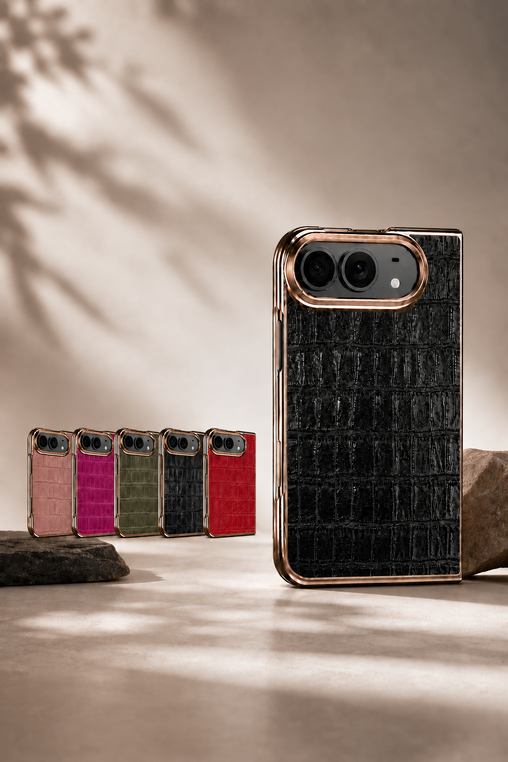Crocodile Leather-Texture Foldable Phone Case for iPhone Duo