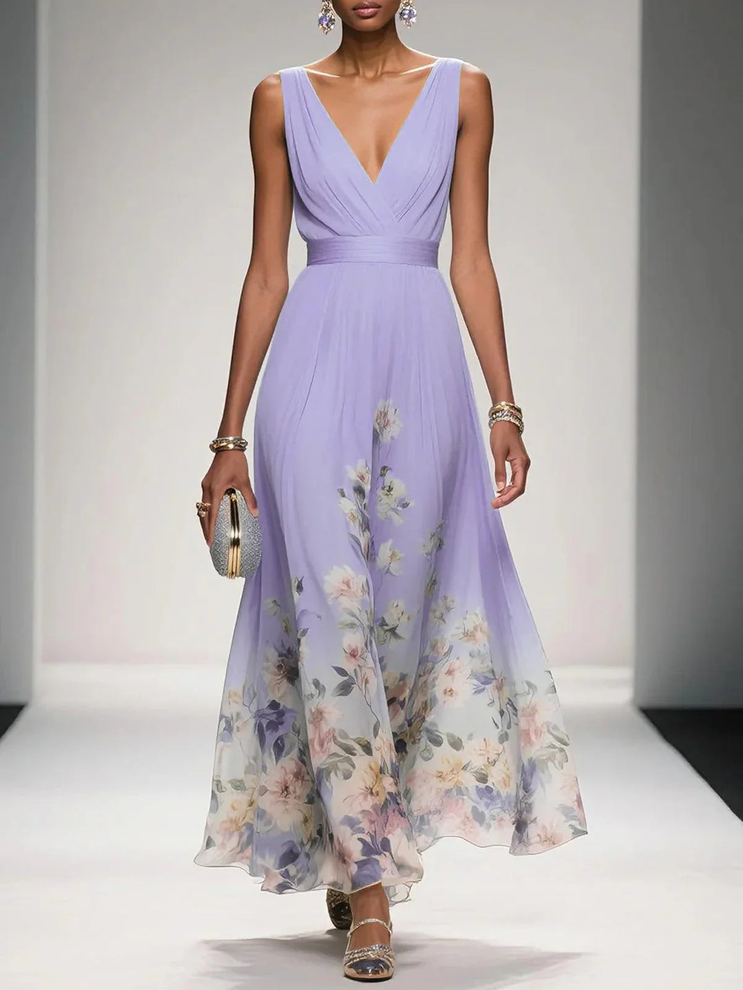 Claire | Floral Maxi Summer Dress V-Neck Wide Straps