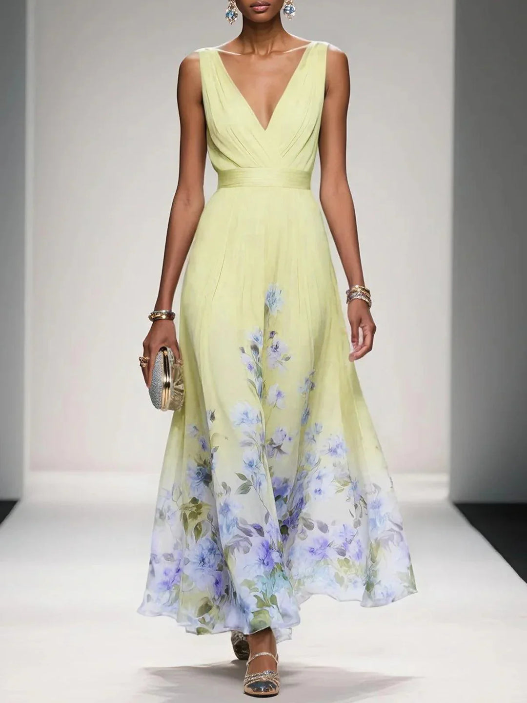 Claire | Floral Maxi Summer Dress V-Neck Wide Straps