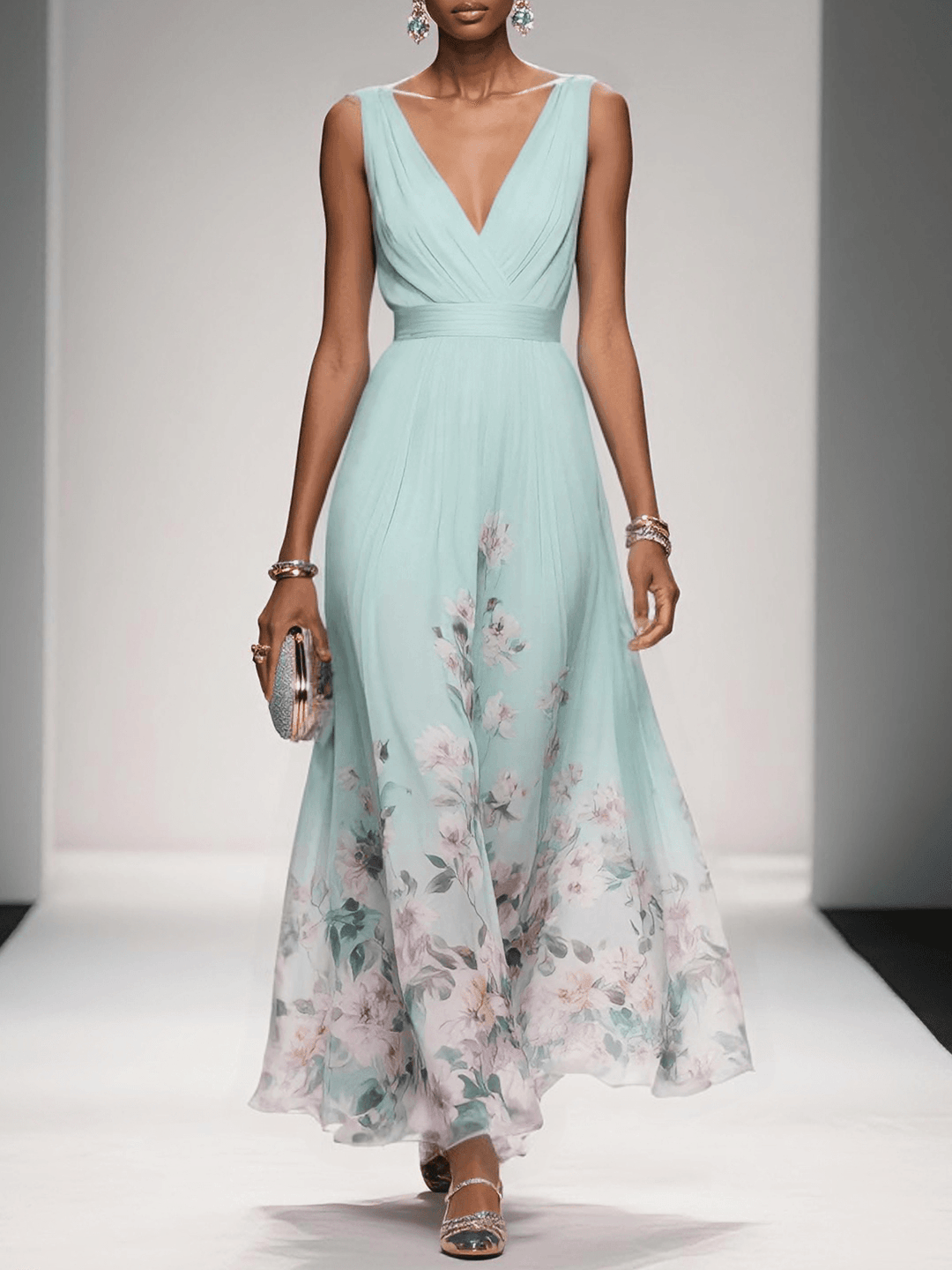 Claire | Floral Maxi Summer Dress V-Neck Wide Straps