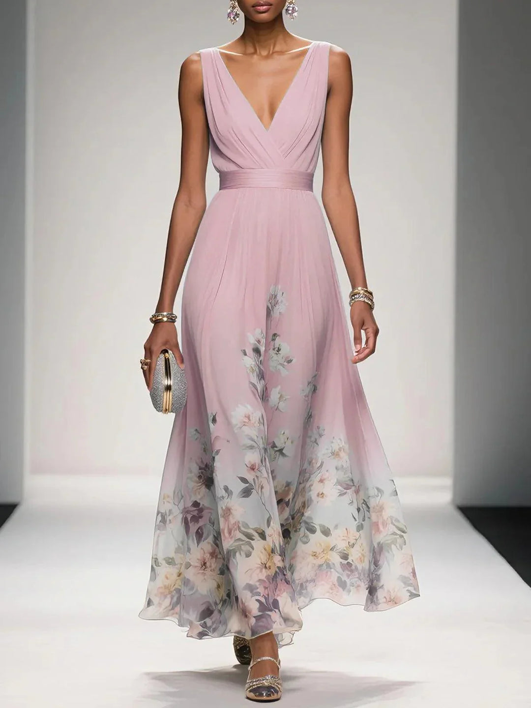 Claire | Floral Maxi Summer Dress V-Neck Wide Straps
