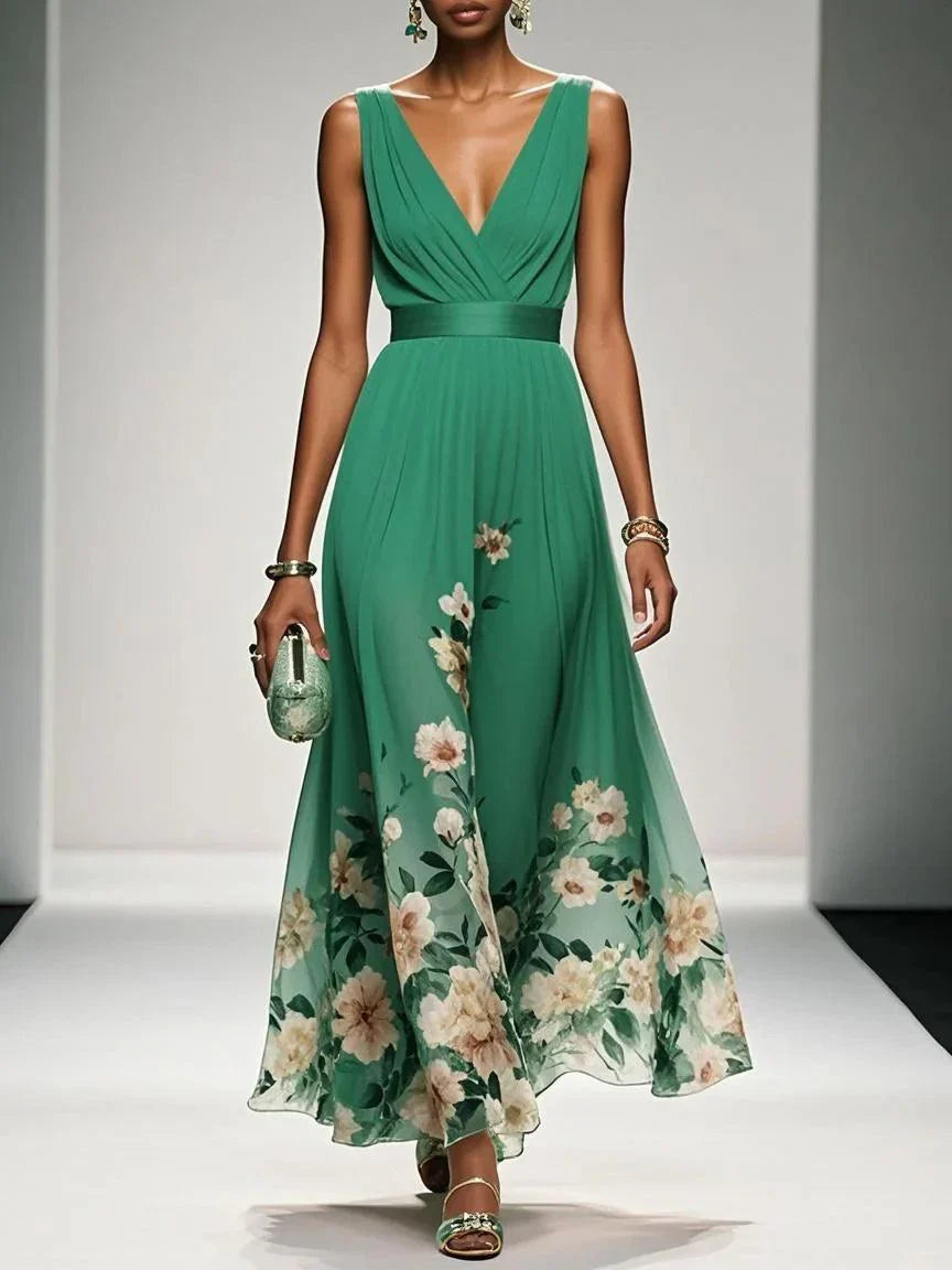 Claire | Floral Maxi Summer Dress V-Neck Wide Straps
