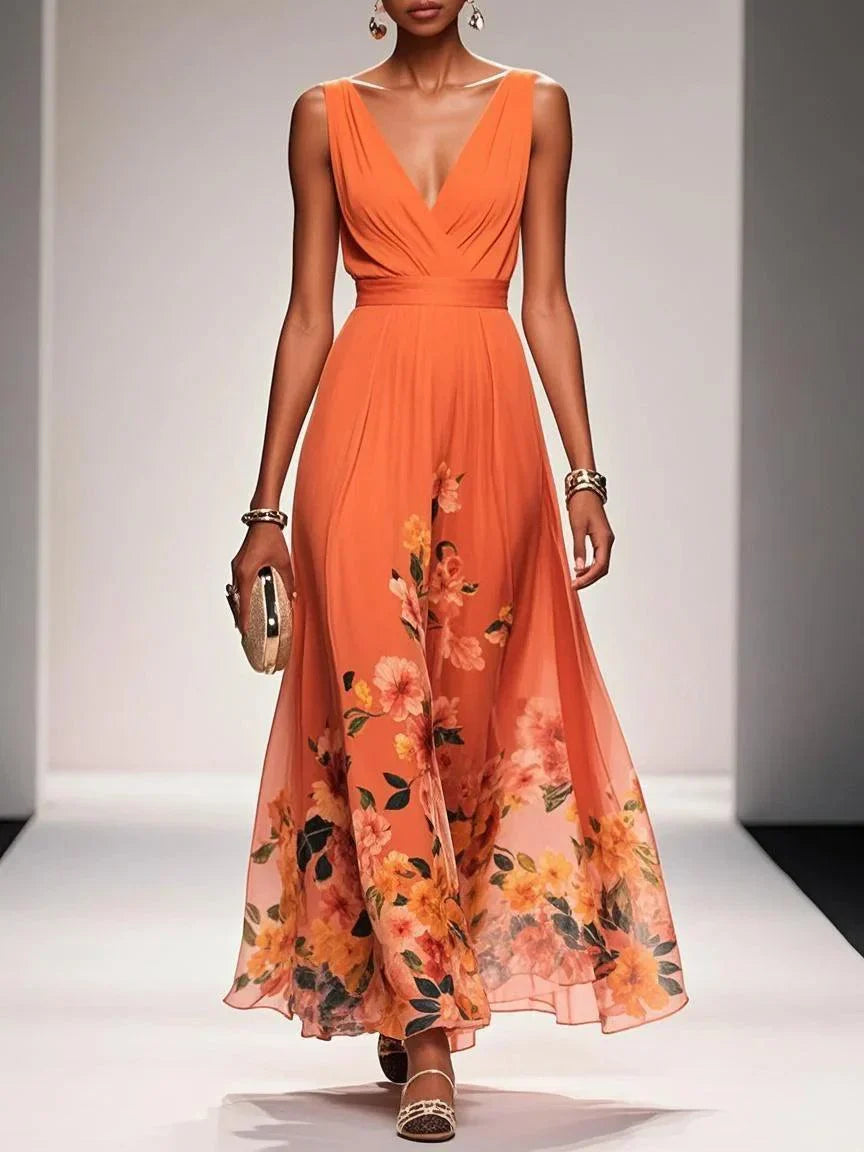 Claire | Floral Maxi Summer Dress V-Neck Wide Straps