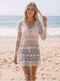 Donna | Women’s Open Work V-Neck Mini Cover Up Dress