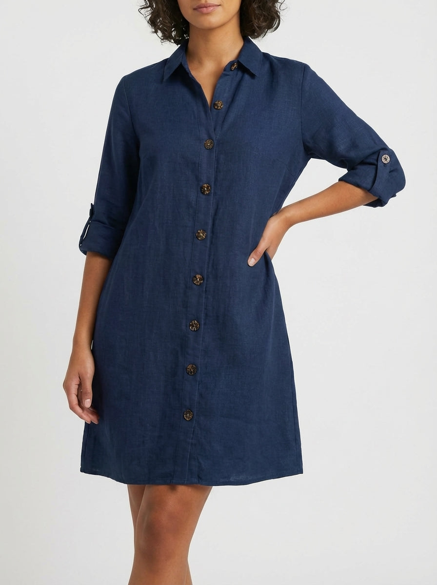 Elizabeth | Women’s Long Sleeve Button Front Shirt Mini Dress