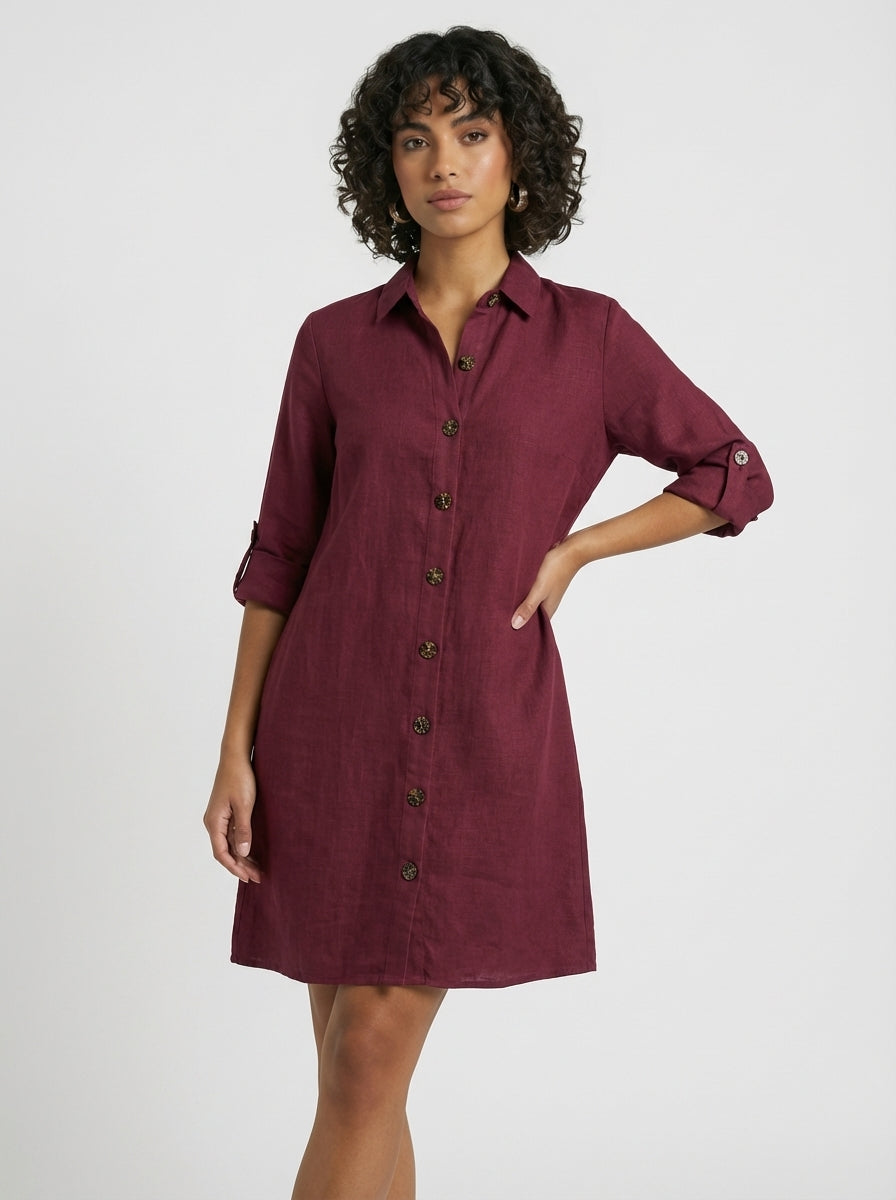 Elizabeth | Women’s Long Sleeve Button Front Shirt Mini Dress