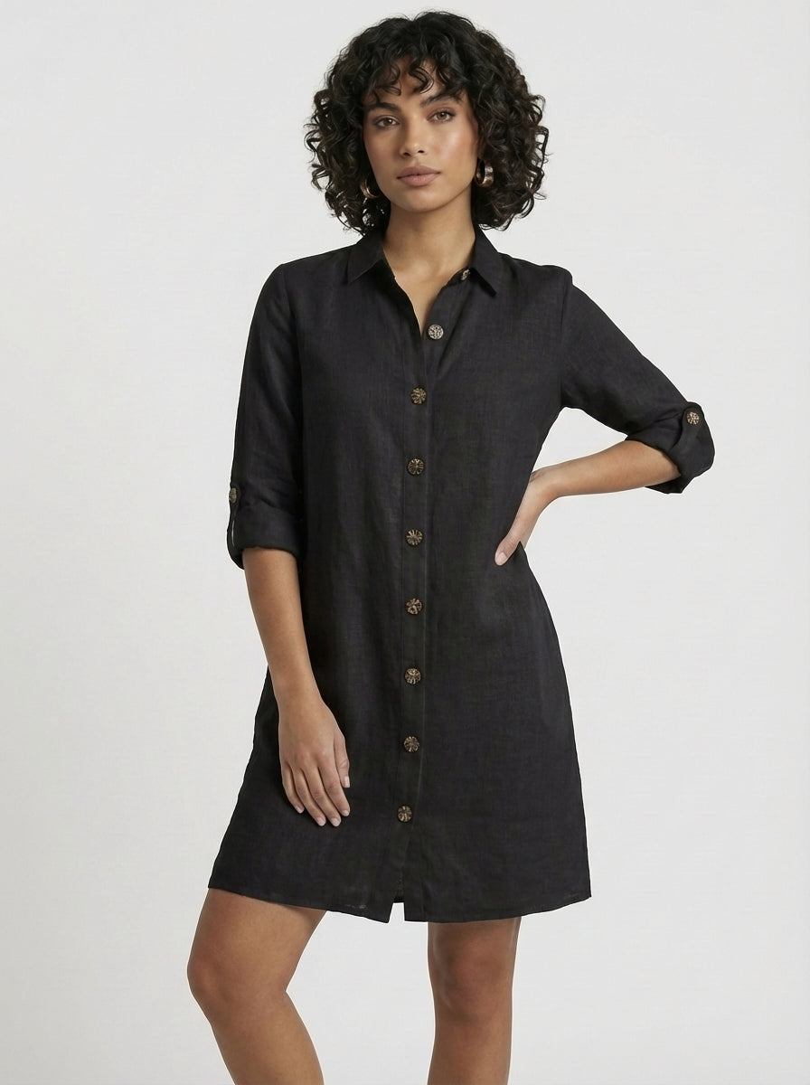 Elizabeth | Women’s Long Sleeve Button Front Shirt Mini Dress