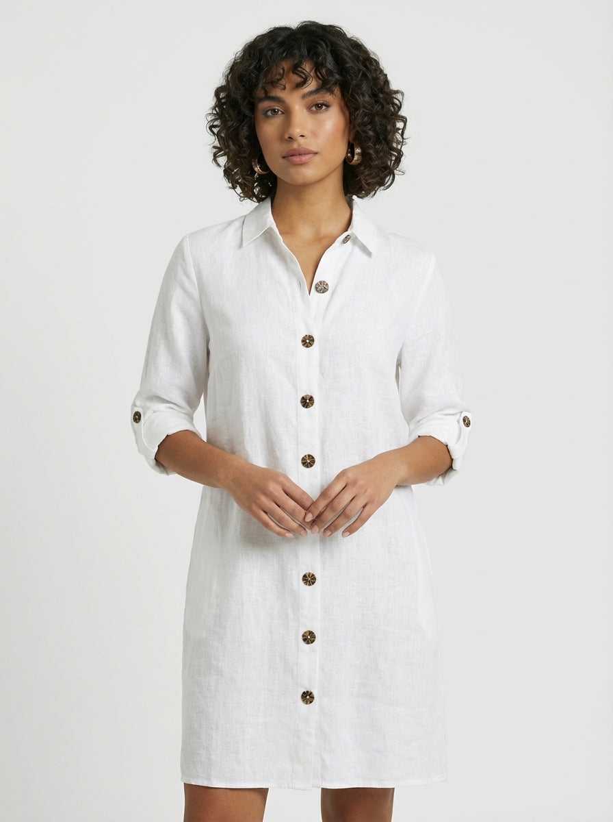 Elizabeth | Women’s Long Sleeve Button Front Shirt Mini Dress