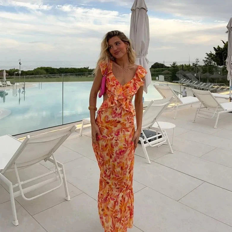 Elly | Women’s Floral Print V Neck Summer Dress