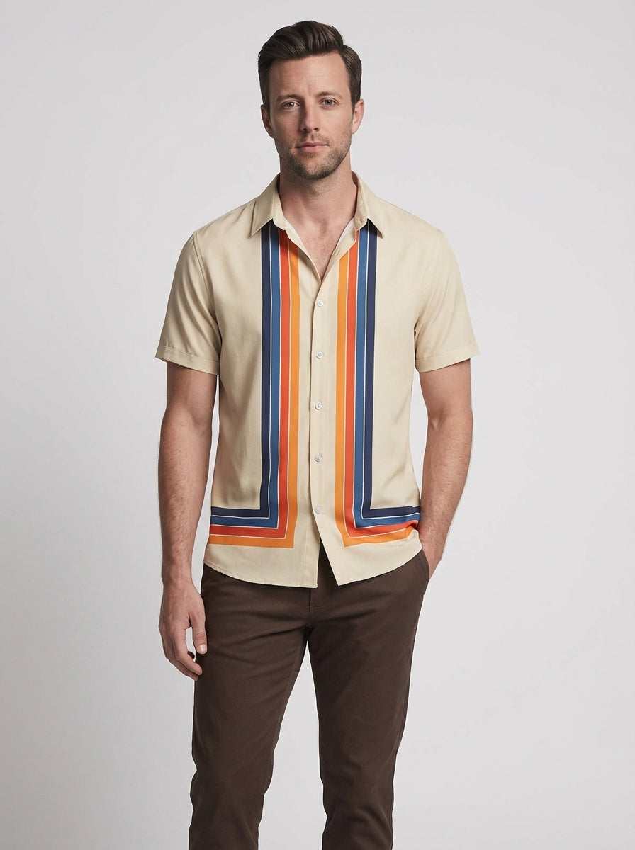 Ethan | Men’s Vertical Stripe Button Up Short Sleeve Shirt