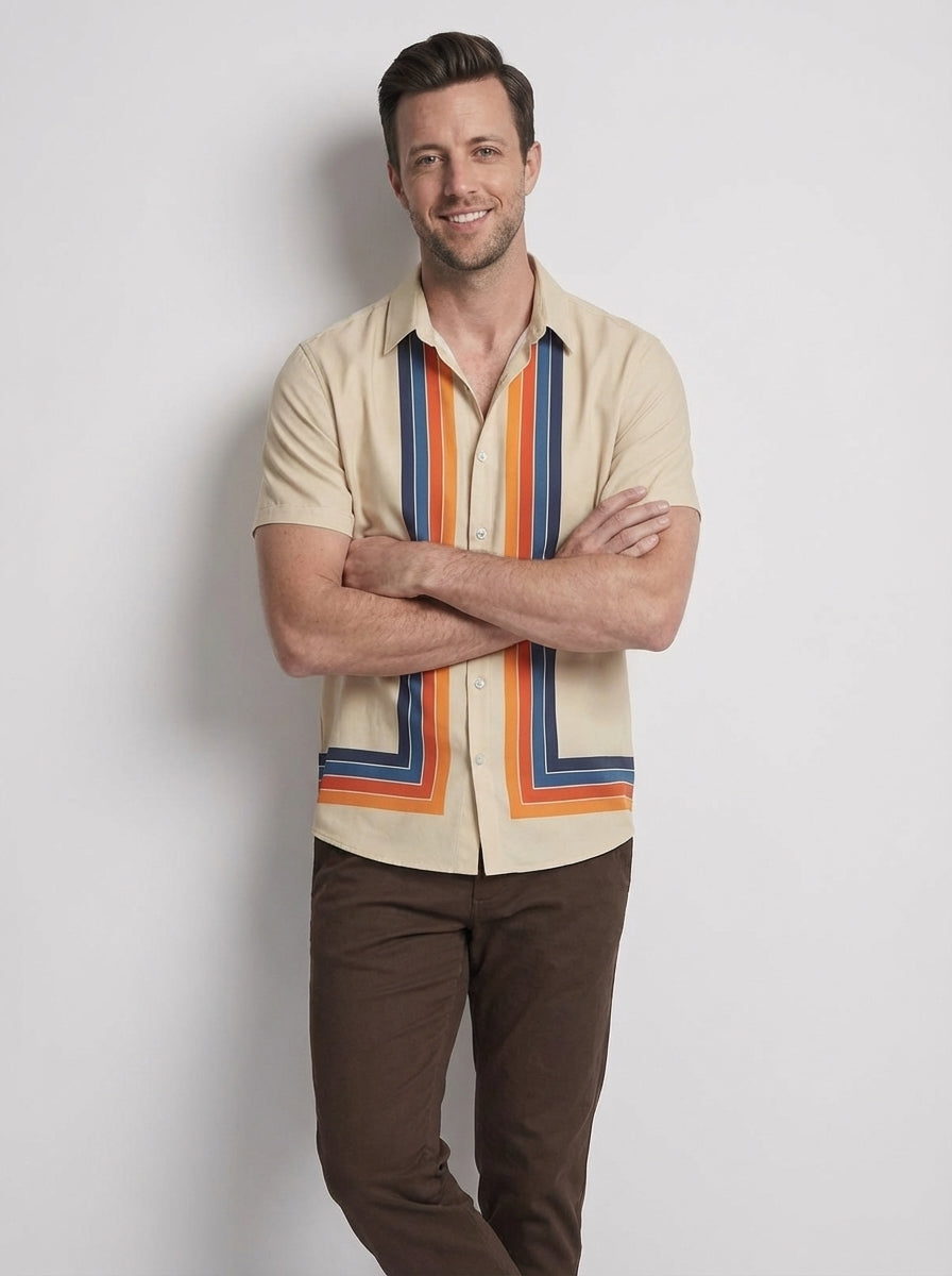 Ethan | Men’s Vertical Stripe Button Up Short Sleeve Shirt