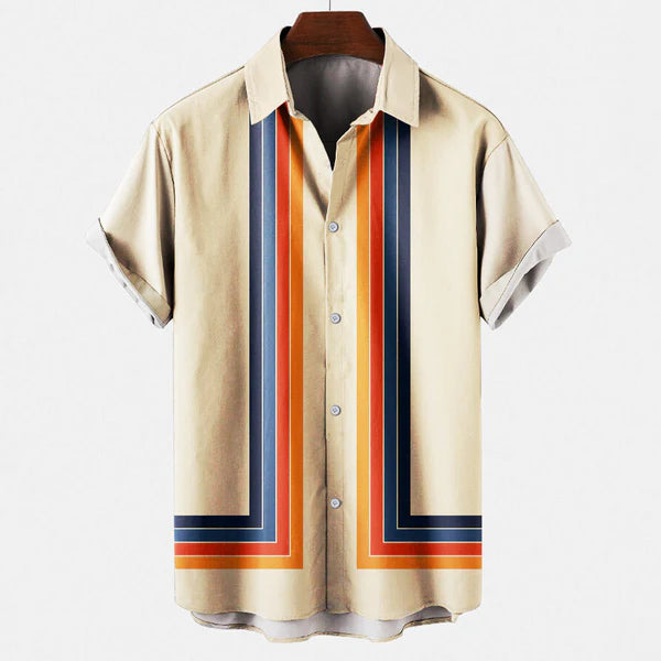 Ethan | Men’s Vertical Stripe Button Up Short Sleeve Shirt
