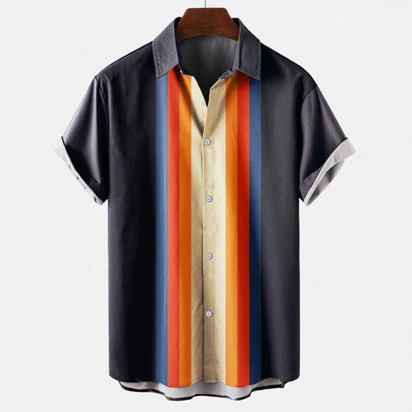 Ethan | Men’s Vertical Stripe Button Up Short Sleeve Shirt