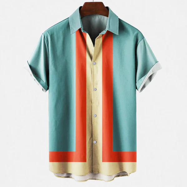 Ethan | Men’s Vertical Stripe Button Up Short Sleeve Shirt