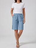 Fiona | Women’s High Rise Knee Length Side Button Shorts