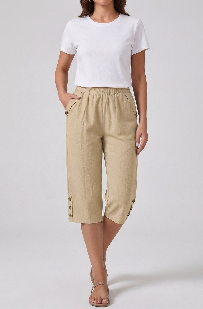 Fiona | Women’s High Rise Knee Length Side Button Shorts
