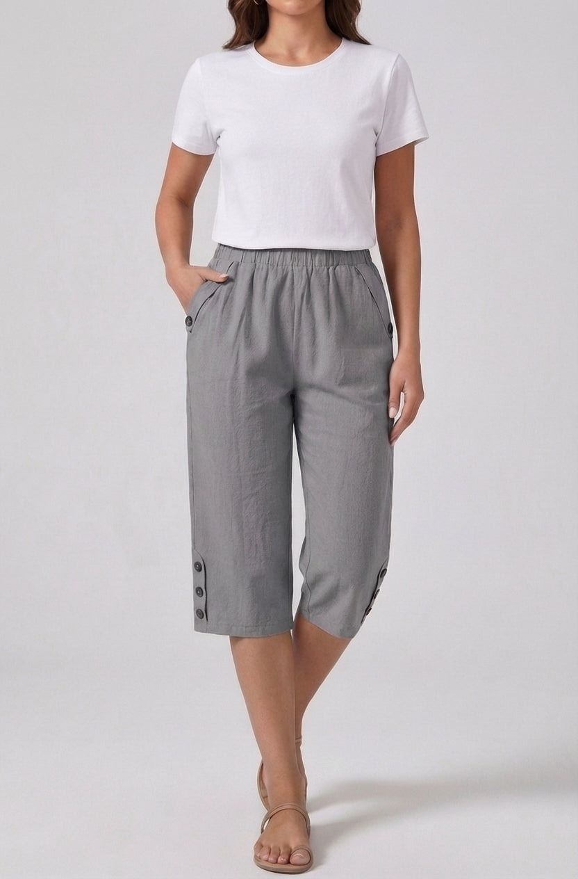 Fiona | Women’s High Rise Knee Length Side Button Shorts