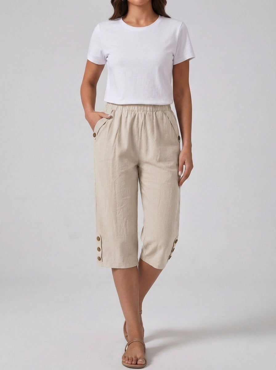 Fiona | Women’s High Rise Knee Length Side Button Shorts
