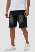 Frank | Men’s Washed Black Denim Shorts With Frayed Hem