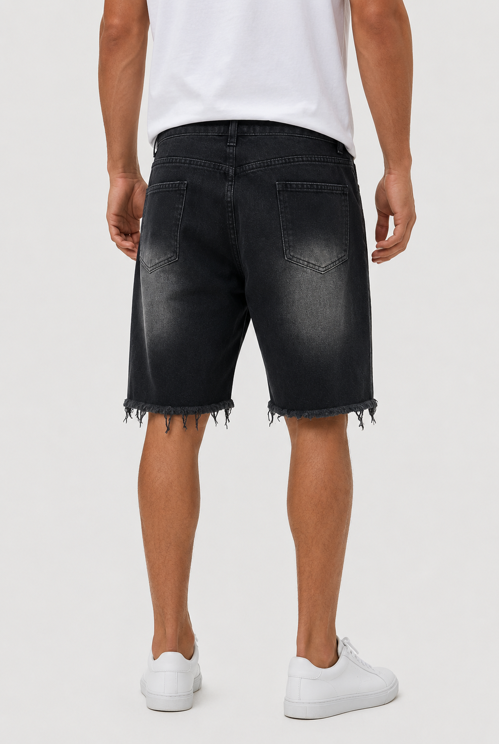 Frank | Men’s Washed Black Denim Shorts With Frayed Hem