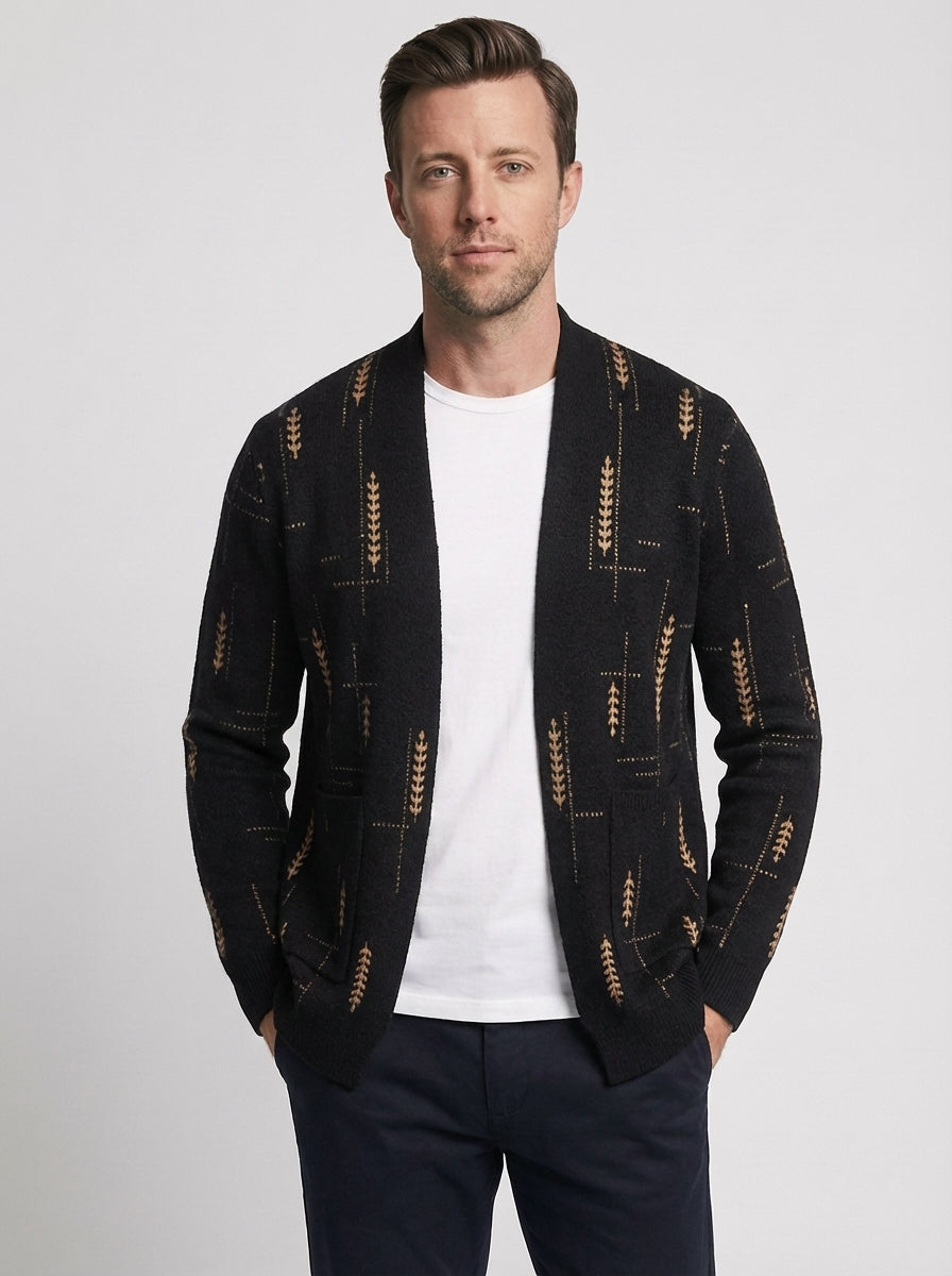 Gabriel | Men's Open Front Jacquard Knit Cardigan With Pockets