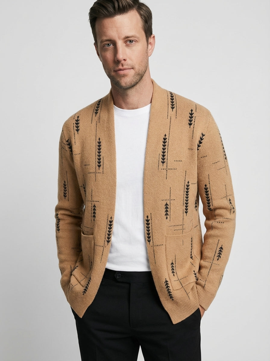 Gabriel | Men's Open Front Jacquard Knit Cardigan With Pockets