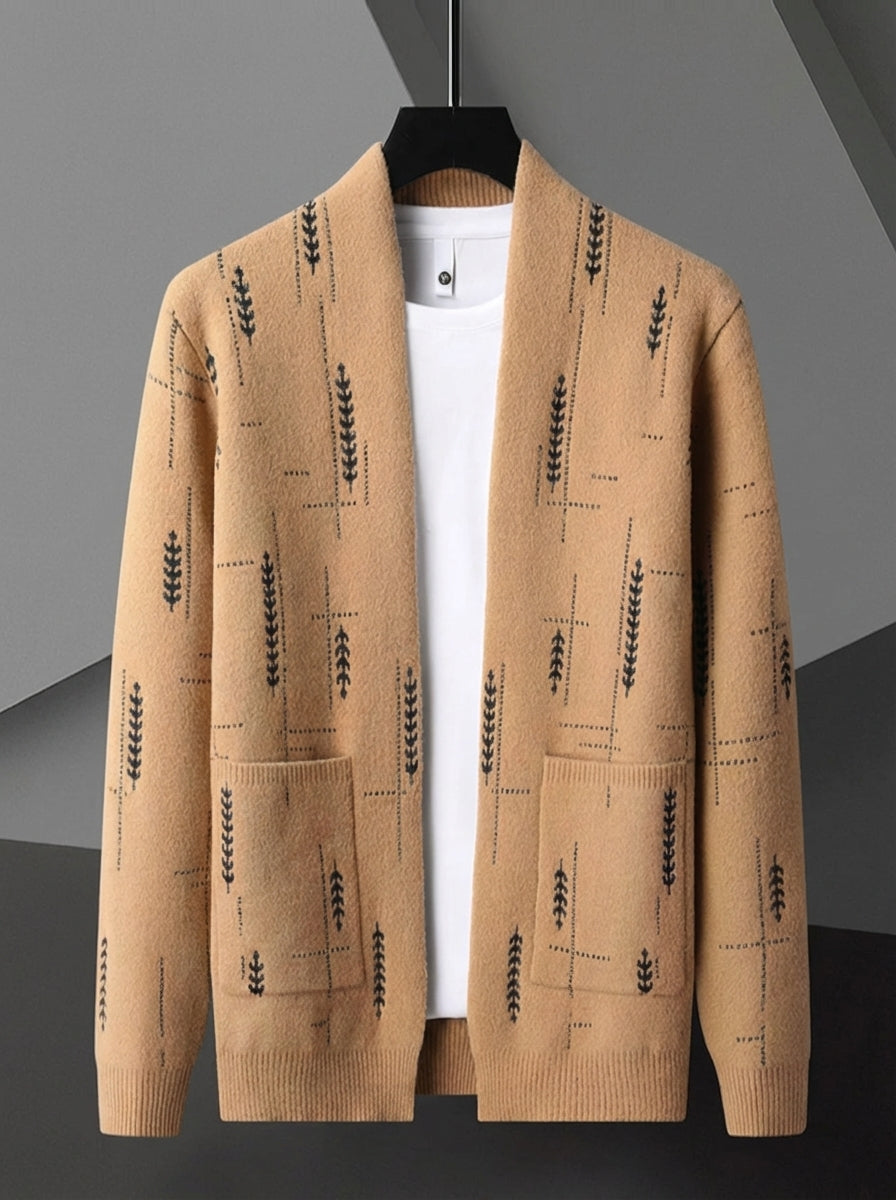 Gabriel | Men's Open Front Jacquard Knit Cardigan With Pockets