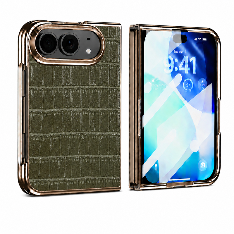 Crocodile Leather-Texture Foldable Phone Case for iPhone Duo