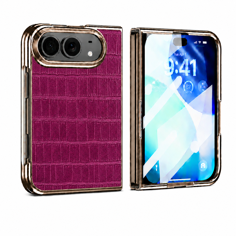 Crocodile Leather-Texture Foldable Phone Case for iPhone Duo