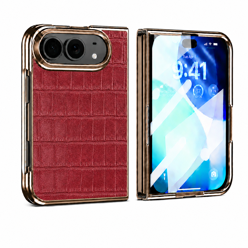 Crocodile Leather-Texture Foldable Phone Case for iPhone Duo