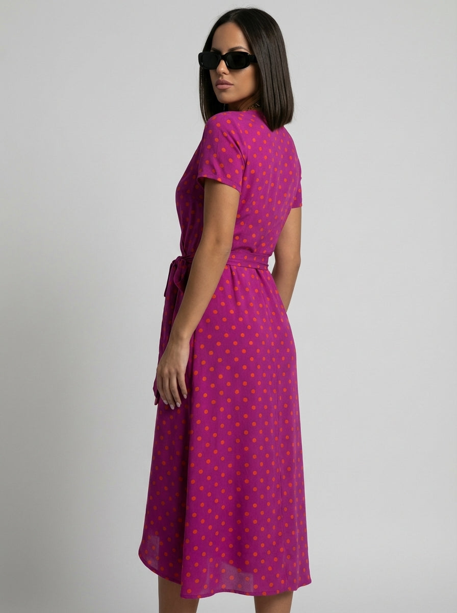 Hannah | Women’s Floral V Neck Dress With Front Slit And Tie Waist