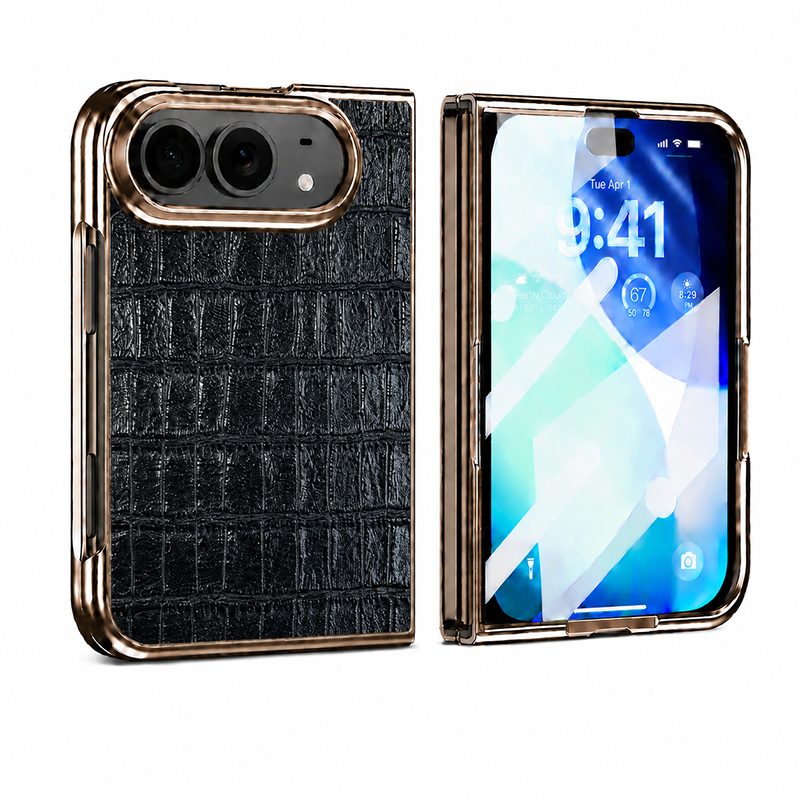 Crocodile Leather-Texture Foldable Phone Case for iPhone Duo