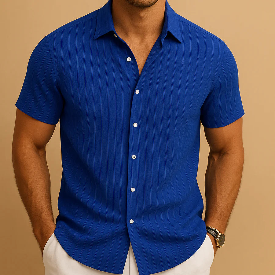 Jacob | Men’s Vertical Stripe Short Sleeve Button Shirt Summer Shirt