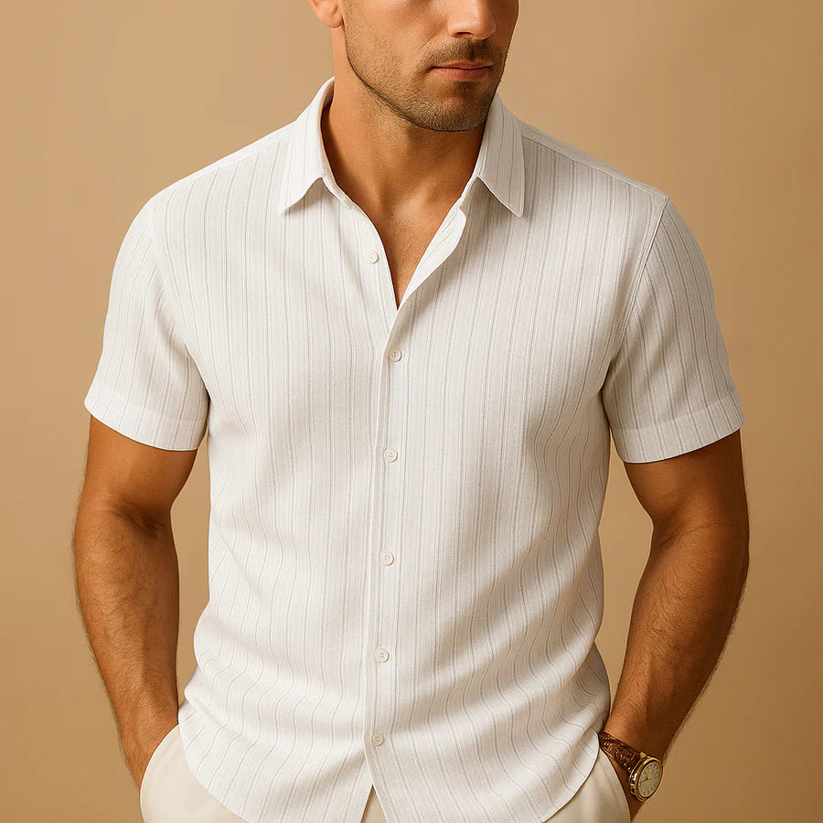 Jacob | Men’s Vertical Stripe Short Sleeve Button Shirt Summer Shirt
