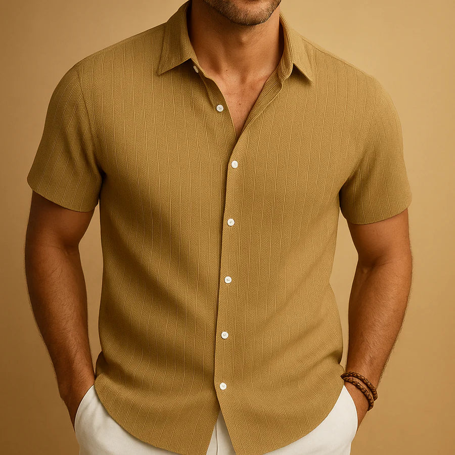 Jacob | Men’s Vertical Stripe Short Sleeve Button Shirt Summer Shirt