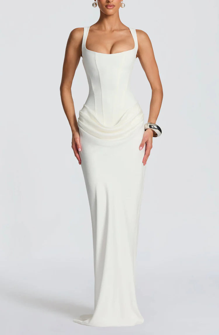Jasmine | Women’s Draped Maxi Wedding Guest Dress Sleeveless Dress
